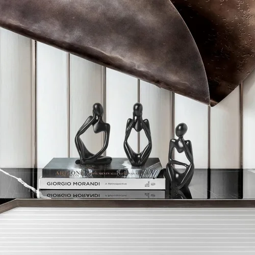Vista 8 de BrownLove 3 piezas de decoración Estatua Pensador Negro Escultura de Arte Abstracto, figurillas coleccionables de resina para el hogar, sala
