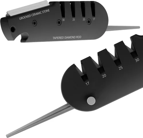 Vista 3 de Off-Grid Knives - Afilador de cuchillos QuadEdge con 4 ángulos: 17° 20° 25° 30°, caña de diamante, afilador de anzuelos de pesca, piedra