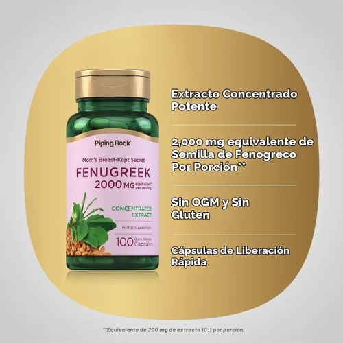 Vista 5 de Piping Rock - Cápsulas de fenogreco para mujeres, 100 píldoras, concentrado de extracto de semilla, suplemento de hierbas, sin OMG, sin gluten