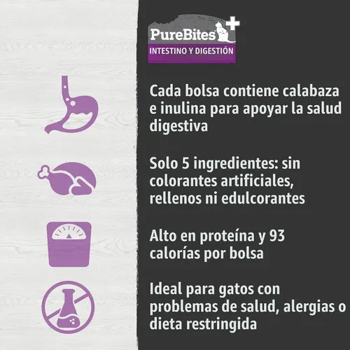 Vista 5 de PureBites +intestino y digestión exprimible para gatos, 2.5 oz, caja de 15