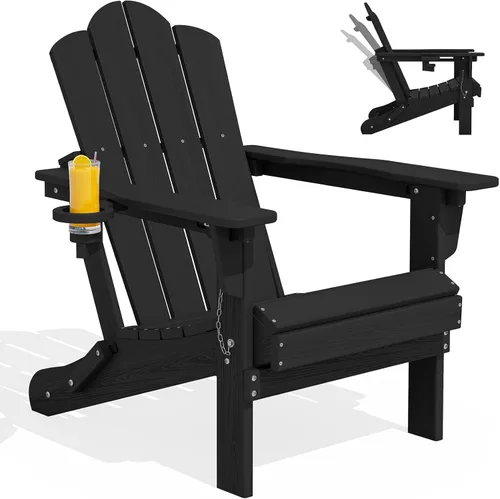 Vista 29 de Silla plegable ajustable KINGYES Adirondack, sillas reclinables Adirondack de 3 posiciones con portavasos, Adirondack de HDPE resistente a