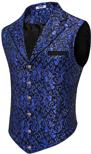 Vista 9 de COOFANDY - Chaleco para hombre, estilo victoriano y steampunk, con estampado paisley floral, gótico, para traje formal y esmoquin, con solapas