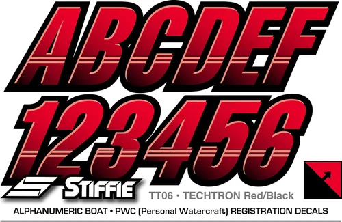 Vista 5 de STIFFIE Techtron Rojo/Negro 3" Barco & PWC Adhesivos de Registro • Etiquetas Adhesivas Letras Números