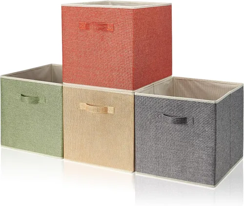 Vista 10 de Organizador de Cubos de Almacenamiento Contenedor 10.5" x 10.5" x 11" Cajas Grandes Canasta de Tela con Asas para Organizar Estantes Armario Ropa