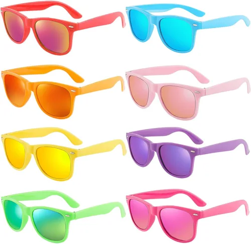 Vista 52 de Suministros para regalos de fiesta de colores neón Paquete de 8 gafas de sol unisex