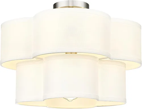 Vista 23 de Lámpara de Techo Semiempotrada Dorada, 3 Luces Accesorios de Iluminación de Techo de 12.5" con Pantalla de Tela en Forma de Flor, Luces de Tambor
