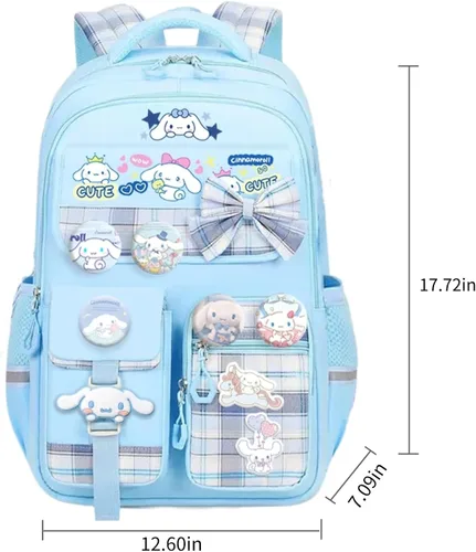 Vista 3 de Mochila Kawaii con 23 piezas de accesorios de anime de dibujos animados antirrobo estética de viaje nuevo semestre bolsa de regalos, Azul, Mediana