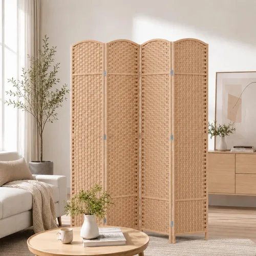 Vista 10 de 6 Panel Woven Room Divider, 69" Folding Privacy Screen, Brown Marrón