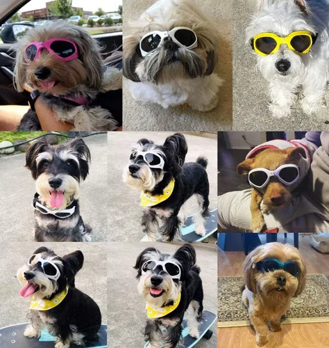 Vista 5 de LECONPET Gafas de sol para perros pequeños, impermeables, resistentes al viento, protección UV, para mascotas, para perros, cachorros, gatos (negro)