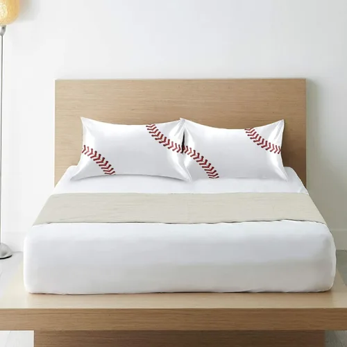 Vista 6 de Fundas de almohada Blueangle con diseño de rayas de béisbol – Fundas de almohada suaves y transpirables – Lavables a máquina – Fundas de almohada