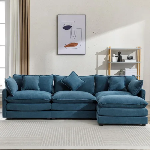 Vista 14 de KLMM Elegante sofá modular grande en forma de L de 2 piezas con dos almohadas, para sala de estar, oficina, apartamento, dormitorio, salón