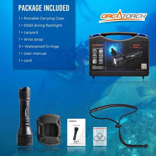 Vista 7 de ORCATORCH D550 Luz de buceo 1000 lúmenes linterna de buceo 3 modos IP68 impermeable luces subacuáticas buceo nocturno antorcha submarina con soporte
