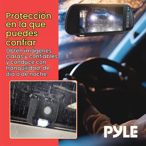 Vista 6 de Pyle Cámara de respaldo de visión trasera para automóvil: cámara inversa compacta con líneas de escala de distancia, visión nocturna, lente