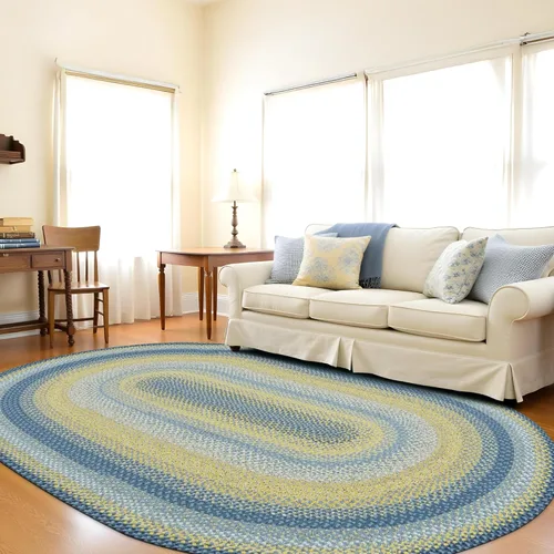 Vista 18 de Alfombras de Área Ovaladas Baja Blue, 5x8' - Hechas a Mano con Tela de Algodón, Decoración Relajante de Campo Costero, Perfectas para Salas de Estar
