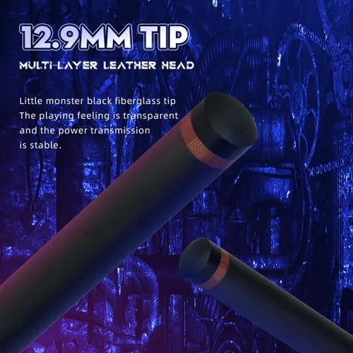 Vista 4 de Little Monster-Cyber - Taco de 3 piezas de 19 onzas, tecnología negra, fibra de carbono, palo de piscina de 57 pulgadas, 0.508 in con bolsa de cuero