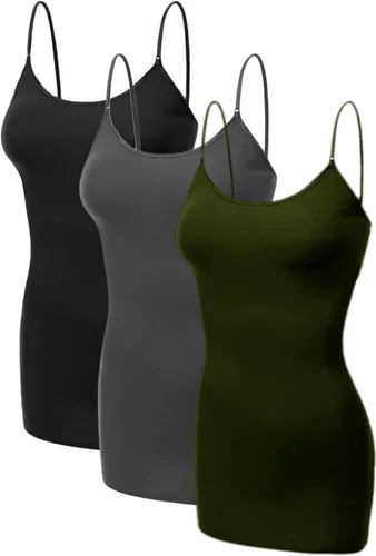 Vista 355 de Emmalise Camisola larga casual básica para mujer, con tirantes ajustables, top en capas