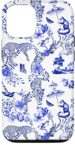 Vista 28 de French Blue Toile Chinoiserie with Flowers, Monkey, Leopards Case for iPhone 17