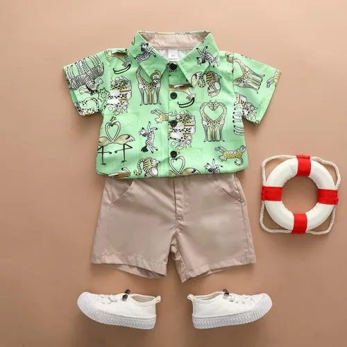 Vista 2 de HOQWOIAN Conjunto de ropa de 2 piezas de camisa de manga corta para niño
