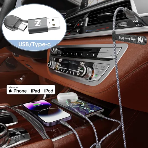 Vista 5 de Cable de carga múltiple de 4 pies, paquete de 3 cables trenzados 3 en 1 con certificación MFi de Apple Fast Charger Cord with Lightning USB-C