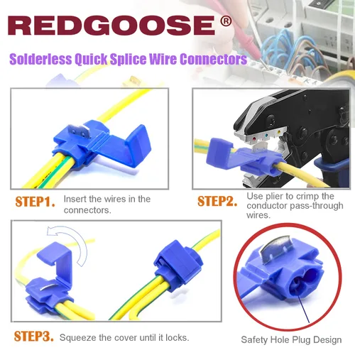 Vista 3 de 100 unidades de conectores de cable de empalme rápido sin soldadura, conector de cable eléctrico de cierre de clic calibre 12-10 (amarillo)