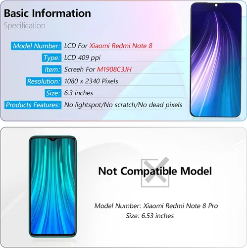Vista 3 de Pantalla para Xiaomi Redmi Note 8 Reemplazo de pantalla táctil digitalizador Asamblea para Xiaomi Redmi Note 8 Parte de pantalla con herramientas