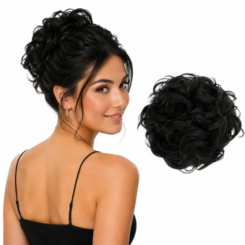 Vista 26 de CAISHA Postizo Grande Scrunchy Recogido Peinado Nupcial Rizado Moño Despeinado Marrón Chocolate Oscuro G2E