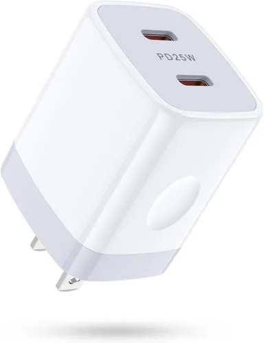 Vista 8 de Bloque de cargador de 25 W, USB C, caja de cargador de pared Android, 2 puertos, adaptador de corriente de enchufe de carga dual súper rápido