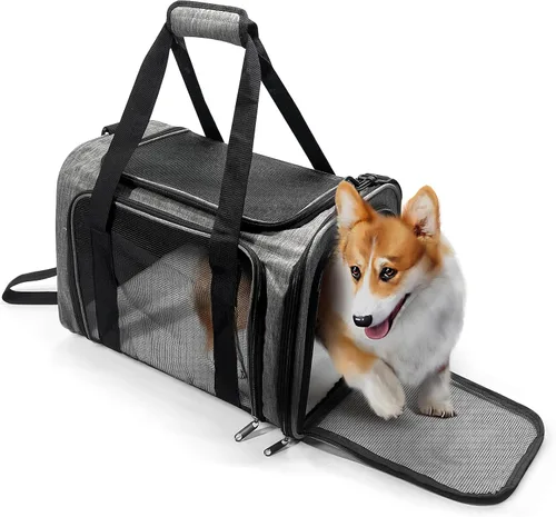 Vista 10 de Transportador para perros para mascotas, hasta 25 libras, transportador de viaje plegable para cachorros con correa para el hombro y tapete Negro