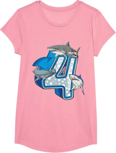 Vista 30 de Camiseta de 4.º cumpleaños para niños de 4 años con diseño de tiburón oceánico Negro