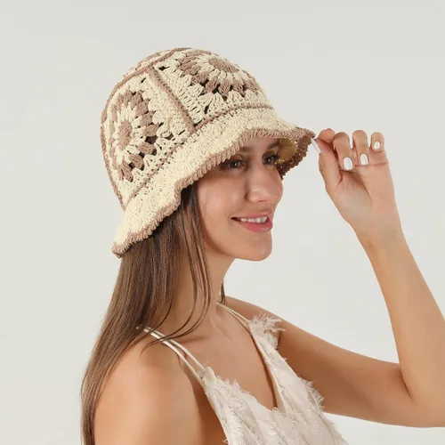 Vista 6 de Fiewmay Sombrero de ganchillo hecho a mano estilo boho sombrero para mujer