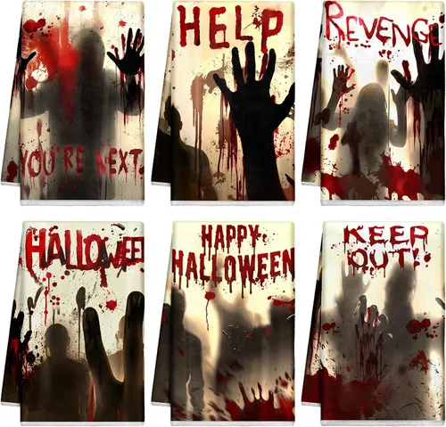Vista 8 de Ganeen Juego de 6 toallas de mano de Acción de Gracias con texto en inglés «Hello Fall» en blanco y negro, vintage, calabaza, camión, motero