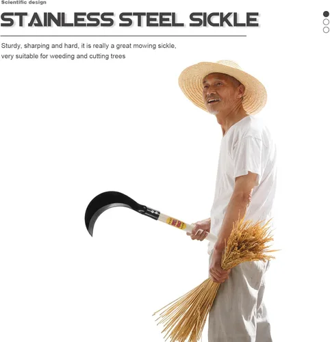 Vista 3 de GANAZONO Cuchillo de deshierbe agrícola manual para hoces de hierba para jardinería, herramienta de corte resistente, mango cómodo, estilo aleatorio