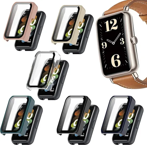 Vista 10 de FitTurn Funda compatible con Huawei Watch Fit Mini Smart Watch de repuesto de PC Slim Cover 3D Cobertura completa Protector de pantalla de vidrio