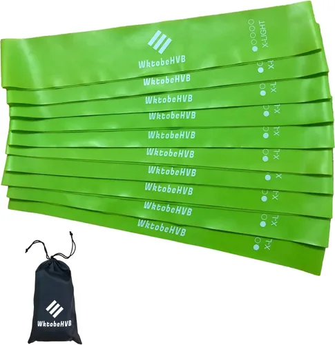 Vista 5 de Bandas elásticas de resistencia para ejercicio, paquete de 5/10, bandas elásticas de 10/12 pulgadas para entrenar con bolsa de transporte, bandas