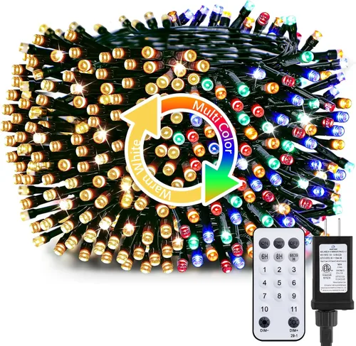 Vista 14 de Minetom Luces LED para árbol de Navidad de 50 pies, 1000 luces LED para exteriores, cuerda de petardos para exteriores, 12 modos, temporizador