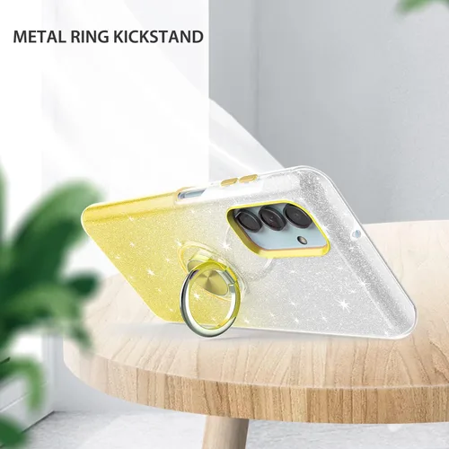 Vista 4 de TJS Funda compatible con Samsung Galaxy A13 5G, Galaxy A04S, con protector de pantalla de vidrio templado, anillo de metal, soporte magnético, tono