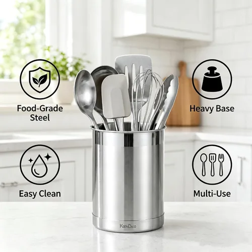 Vista 4 de KSENDALO Organizador de utensilios de cocina para encimera de cocina, recipiente de utensilios de cocina de 6.6 pulgadas de metal, organizador