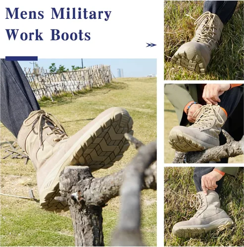 Vista 5 de Patomio Eagle Men's Military Tactical Boots Lightweight Combat Boots Durable Leather Boots for Work Hiking Riding Desert Jungle Outdoor