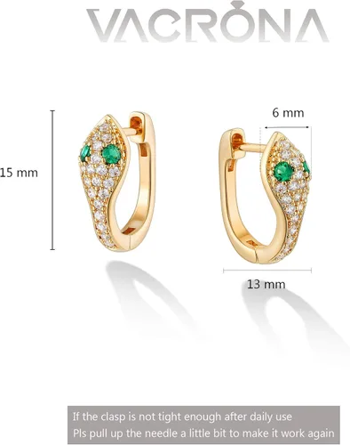 Vista 6 de VACRONA - Aretes tipo arracada de aro para mujer, chapados en oro de 14 quilates, diseño de Huggie