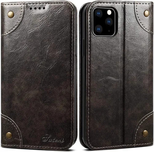 Vista 8 de SINIANL - Funda de piel compatible con iPhone 11, diseño de libro tipo cartera, cierre magnético con soporte y ranuras para tarjetas de crédito
