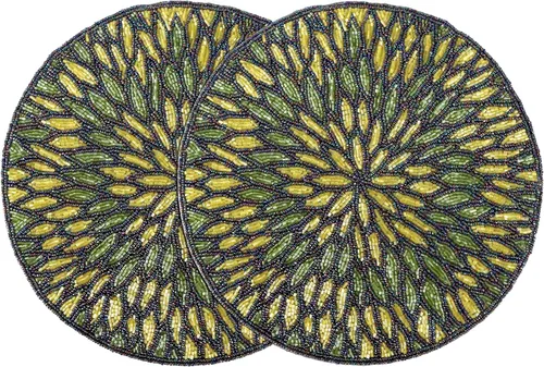Vista 23 de 4 Piezas Manteles Individuales con Cuentas - Manteles de Mesa Redondos de Cuentas de Vidrio de 13 Pulgadas con Respaldo de Algodón - Elegantes