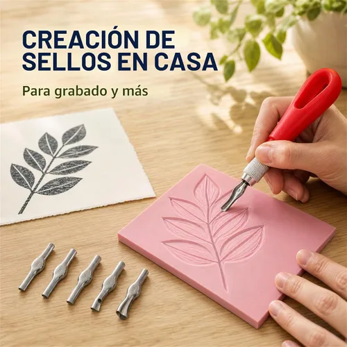 Vista 4 de Kit de fabricación de sellos de bloque de goma con herramientas de corte, 1 sello de goma para tallar, impresión y más