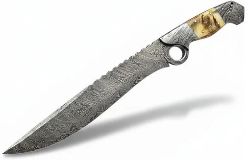 Vista 9 de Poshland RG-44 Cuchillo de caza de acero de Damasco hecho a mano - Mango magnífico