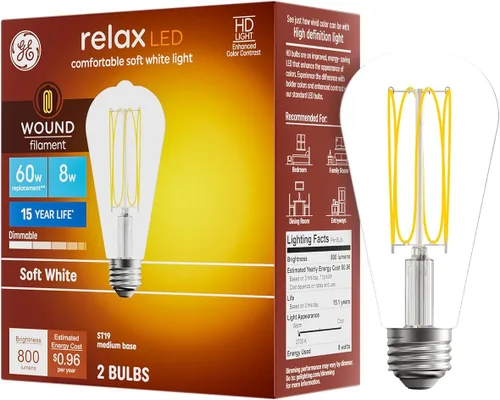 Vista 2 de GE Bombillas Relax HD Blanca Suave 60W ST19 (paquete de 2)