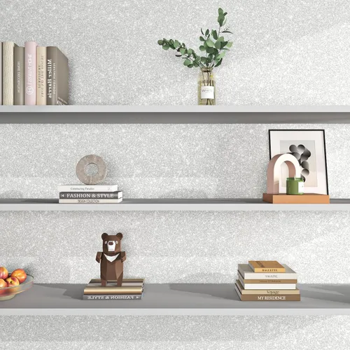 Vista 6 de FunStick Papel tapiz blanco perlado con purpurina de 15.8 x 240 pulgadas, papel de contacto con purpurina blanca brillante para gabinetes