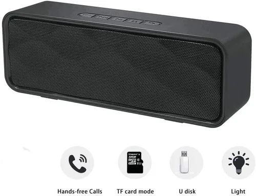 Vista 4 de Altavoz Bluetooth inalámbrico con ranura para tarjeta AUX/USB/TF, altavoz estéreo portátil para exteriores con audio HD, graves mejorados, Negro