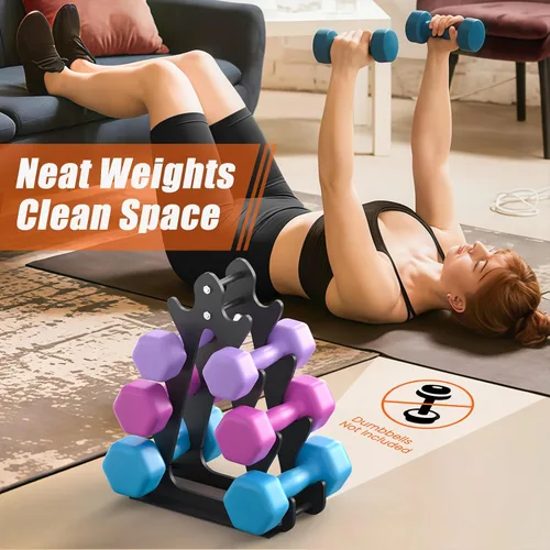 Vista 3 de 4-Tier Dumbbell Rack for 1-15 lb Weights, Holds 5 Pairs Space-Saving Sturdy A-Frame Stand for Home Gym, Weight Rack for Women's Dumbbell Set