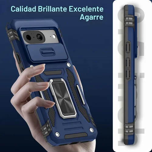 Vista 7 de DEERLAMN Funda para Google Pixel 8 con cubierta deslizante para cámara + protector de pantalla (1 unidad), anillo giratorio con soporte de grado
