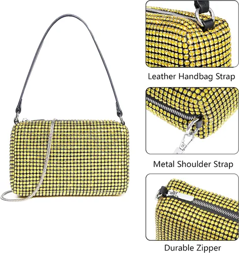 Vista 4 de Bolso de mano con diamantes de imitación para mujer, bolso de cadena con purpurina de cristal brillante, para fiesta, graduación, boda