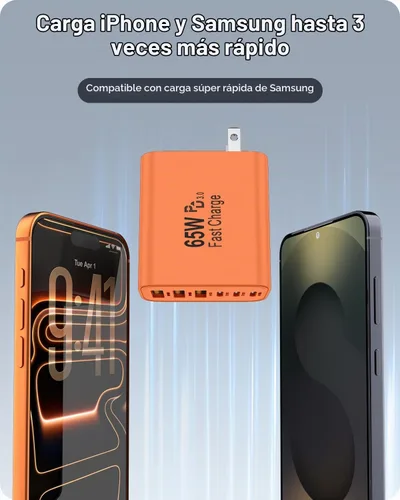 Vista 7 de FEEL2NICE Paquete de 2 bloques de cargador USB C de 65 W, bloque de carga rápida de pared de 6 puertos [3 PD USB-C y 3 QC USB-A] para iPhone 17 16